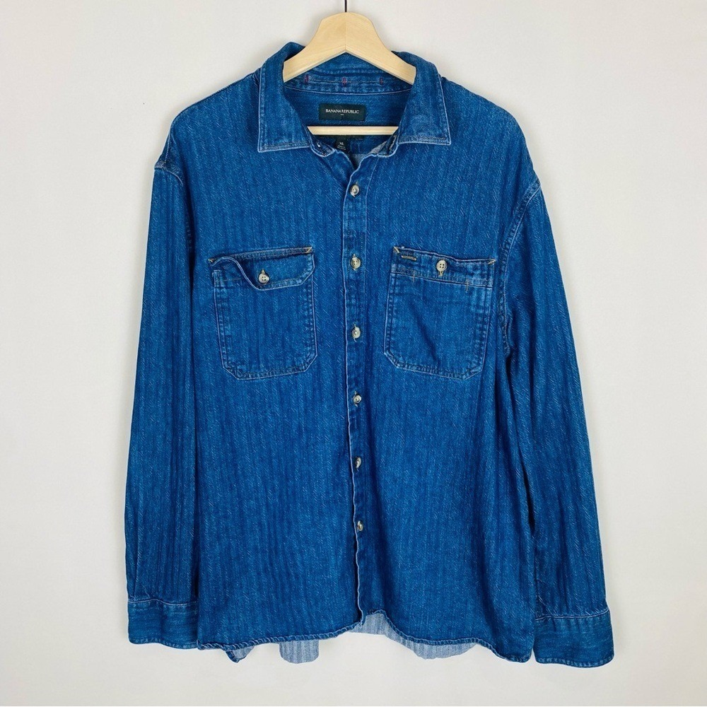 Banana Republic Men's Denim Striped Shirt Jacket Size X-Large